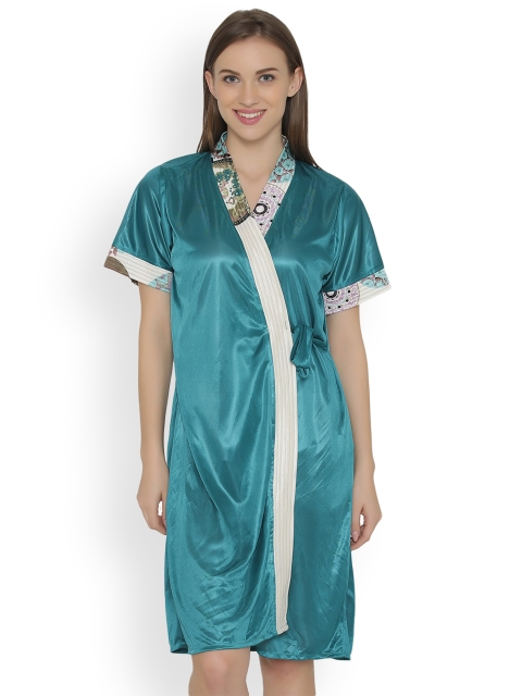 

Clovia Women Blue Solid Knee-Length Satin Robe