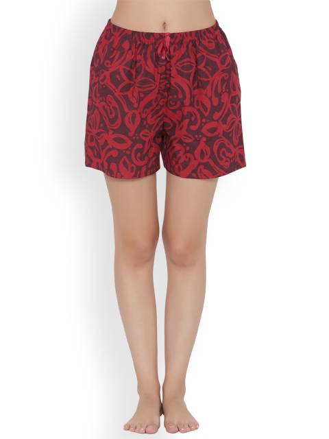 

Clovia Women Maroon & Black Printed Lounge Shorts LB0130P09