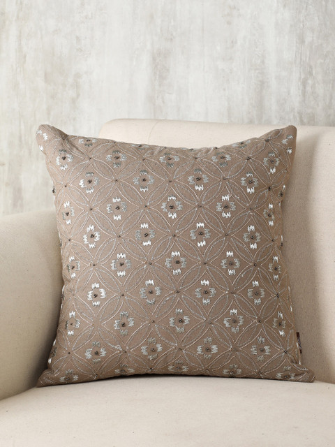 

Pure Home and Living Brown Embroidered Square Cushion Cover