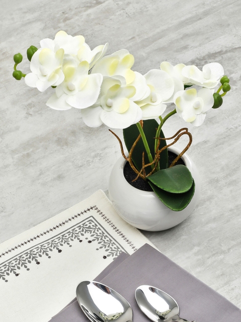

Pure Home and Living Set of 2 Artificial White Orchid Plant with Ceramic Pot