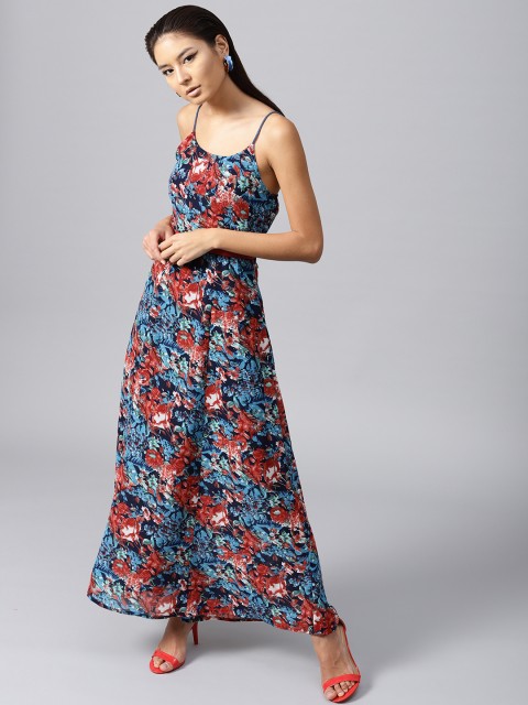 

SASSAFRAS Women Navy Blue & Rust Orange Printed Maxi Dress