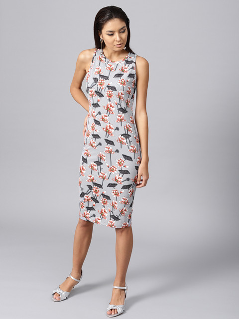 

SASSAFRAS Women Grey Printed Bodycon Dress