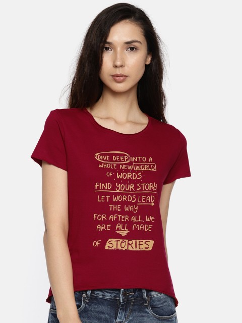 

People Women Red Printed Round Neck T-shirt