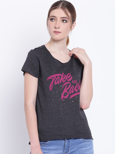 

People Women Charcoal Grey Printed Round Neck T-shirt