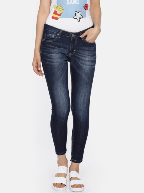 

People Women Blue Slim Fit Mid-Rise Clean Look Stretchable Cropped Jeans