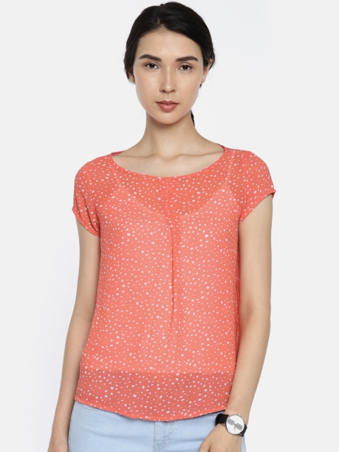 

People Women Coral Printed Top