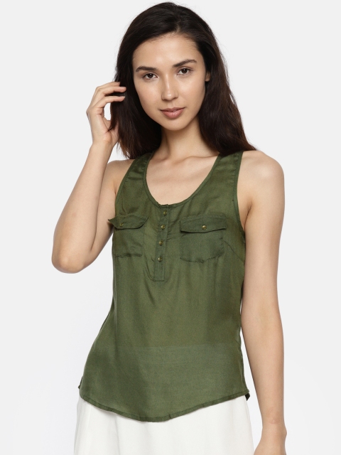 

People Women Olive Green Solid Top