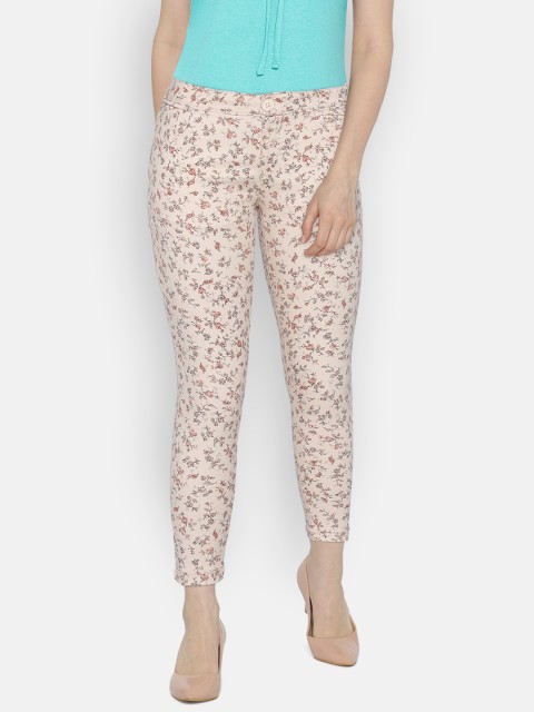 

People Women Peach-Coloured Regular Fit Printed Chinos