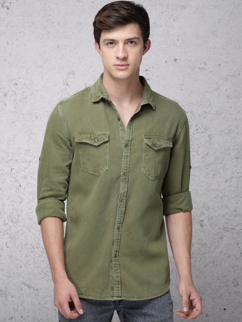 

Ecko Unltd Men Olive Green Slim Fit Solid Casual Shirt