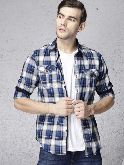 

Ecko Unltd Men Blue & Off-White Slim Fit Checked Casual Shirt