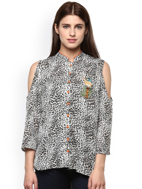 

Bhama Couture Women Black Printed Cold-Shoulder Top
