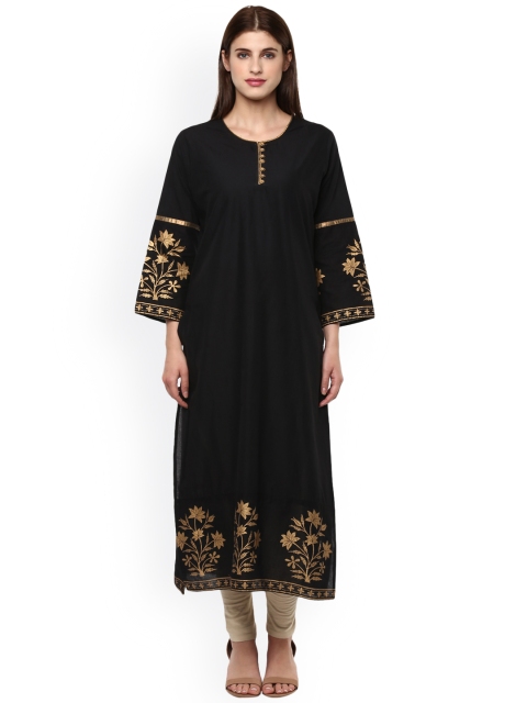 

Bhama Couture Women Black & Beige Printed Straight Kurta