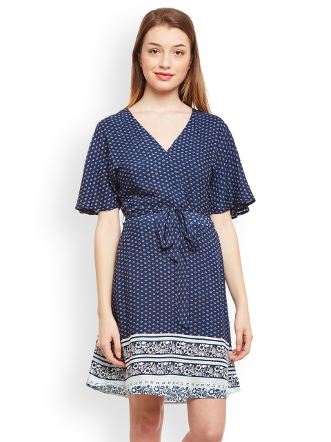 

Oxolloxo Women Navy Blue Printed A-Line Dress