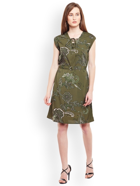

Oxolloxo Women Olive Green Printed A-Line Dress