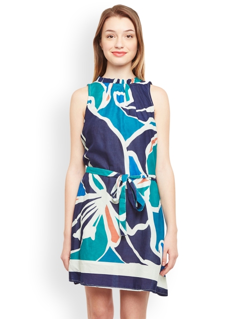 

Oxolloxo Women Blue Printed A-Line Dress
