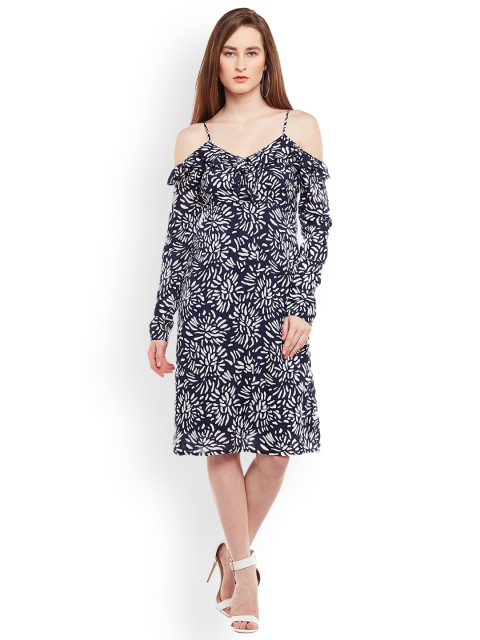 

Oxolloxo Women Navy Blue Printed A-Line Dress