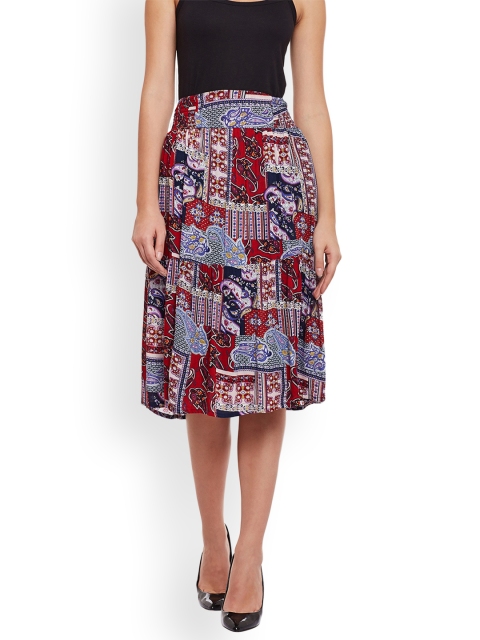 

Oxolloxo Women Multicoloured Printed A-Line Midi Skirt, Multi