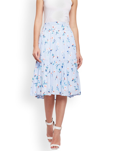 

Oxolloxo Women Blue Floral Print A-Line Skirt