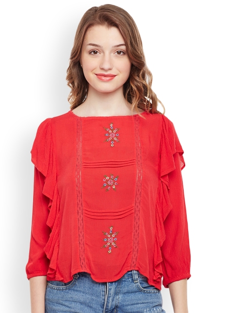 

Oxolloxo Women Red Embroidered Top