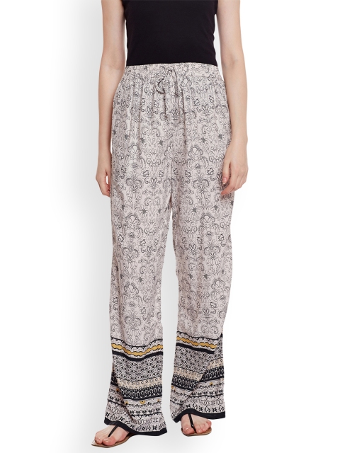 

Oxolloxo Women Beige & Black Printed Palazzos