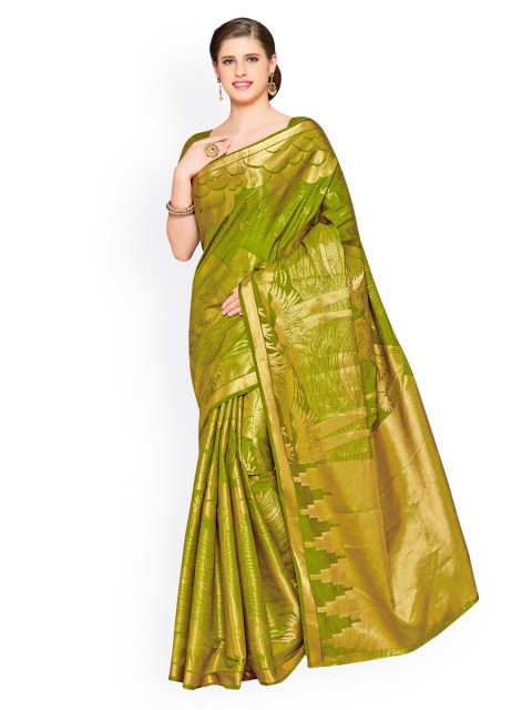 

MIMOSA Green Art Silk Woven Design Kanjeevaram Saree
