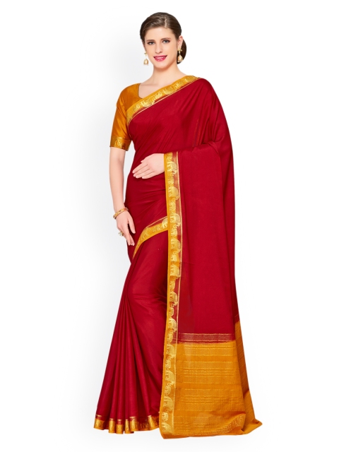

MIMOSA Red Solid Kanjeevaram Saree