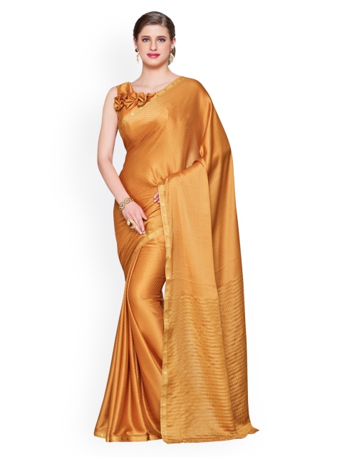 

MIMOSA Brown & Rust Poly Crepe Embroidered Kanjeevaram Saree