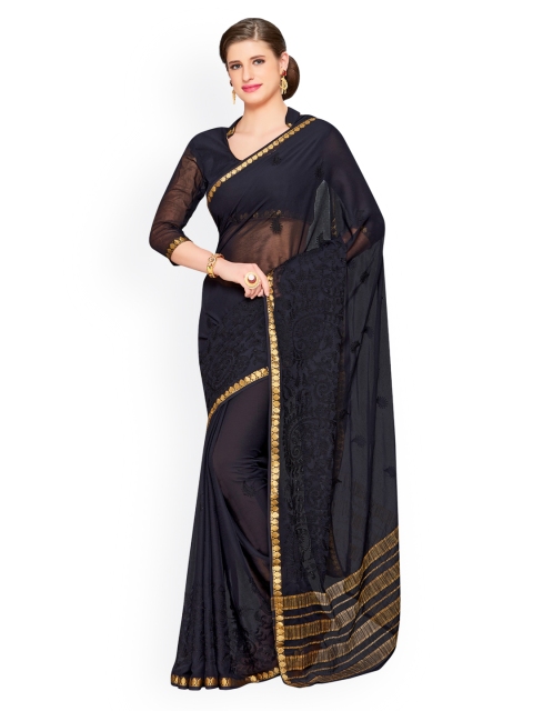 

MIMOSA Black Poly Chiffon Embroidered Kanjeevaram Saree