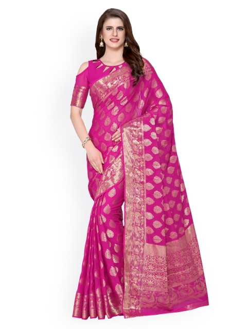 

MIMOSA Pink Poly Chiffon Embroidered Kanjeevaram Saree
