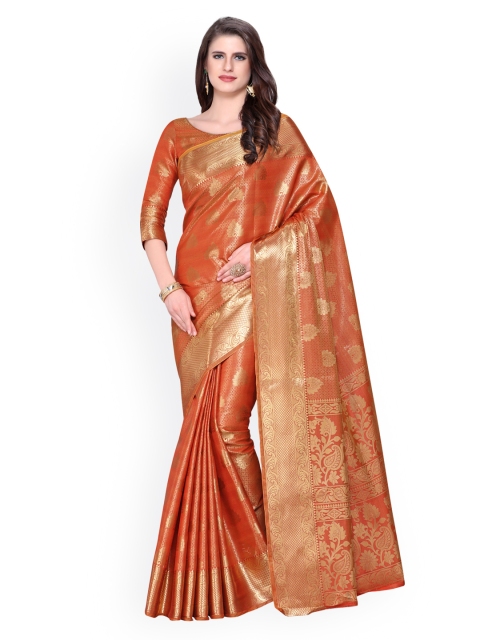 

MIMOSA Rust Art Silk Embroidered Kanjeevaram Saree