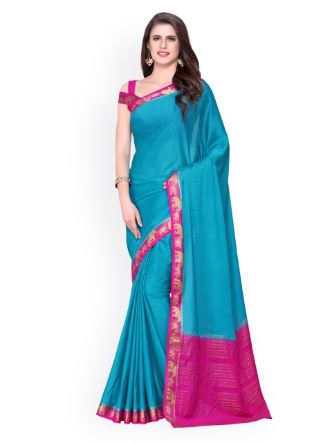 

MIMOSA Turquoise Blue Solid Kanjeevaram Saree