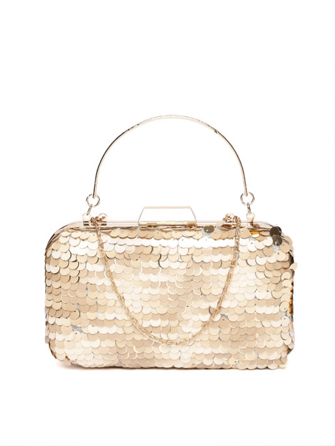 

DressBerry Beige & Gold-Toned Sequinned Box Clutch