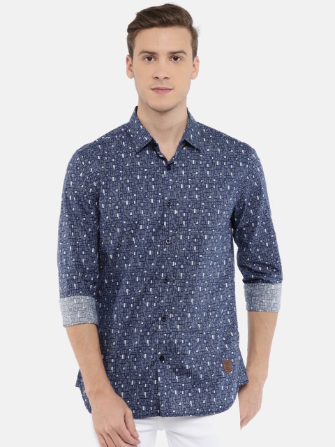 

CAMLA Men Navy Regular Fit Printed Casual Shirt, Navy blue