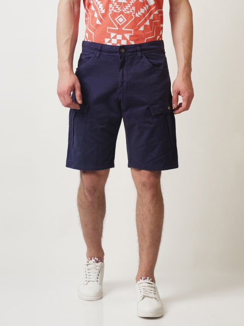 

Blue Saint Men Navy Blue Solid Slim Fit Cargo Shorts