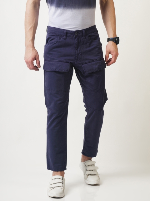 

Blue Saint Men Blue Smart Loose Fit Cropped Cargos