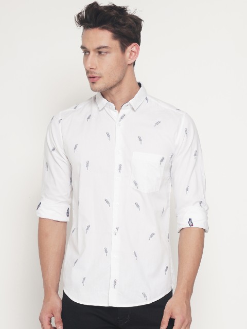 

IVOC Men White Slim Fit Printed Casual Shirt