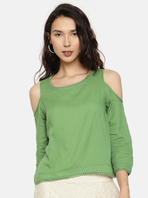 

Colour Me by Melange Women Green Cold-shoulder Solid Top