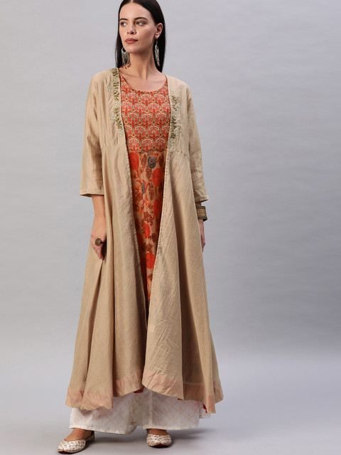 

Melange by Lifestyle Women Red & Beige Printed Layered A-Line Kurta with Gatherers