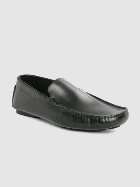 

Louis Philippe Men Black Solid Leather Loafers with Shoehorn