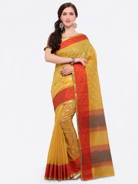 

Inddus Mustard & Orange Cotton Blend Woven Design Chanderi Saree