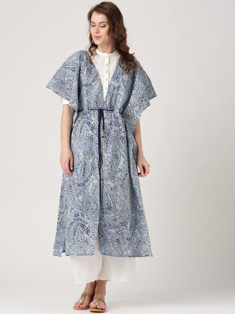 

Jaipur Kurti Blue Printed Open Front Shrug
