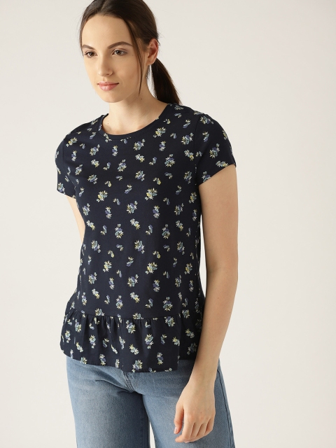 

ESPRIT Women Navy Printed Top, Navy blue