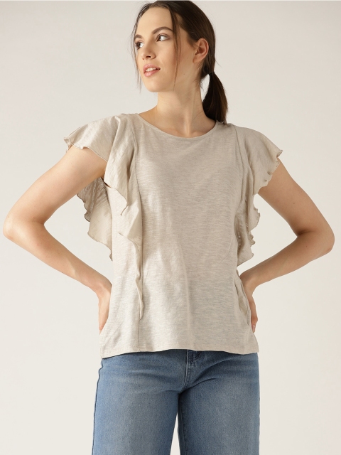 

ESPRIT Women Beige Solid Ruffled Top