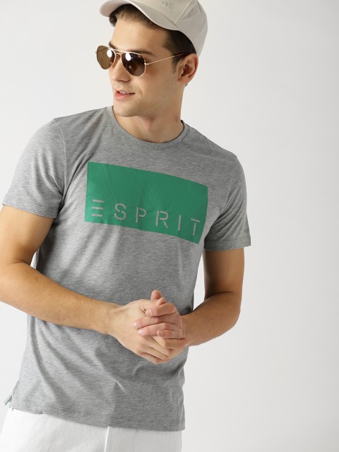 

ESPRIT Men Grey Melange Printed Round Neck T-shirt
