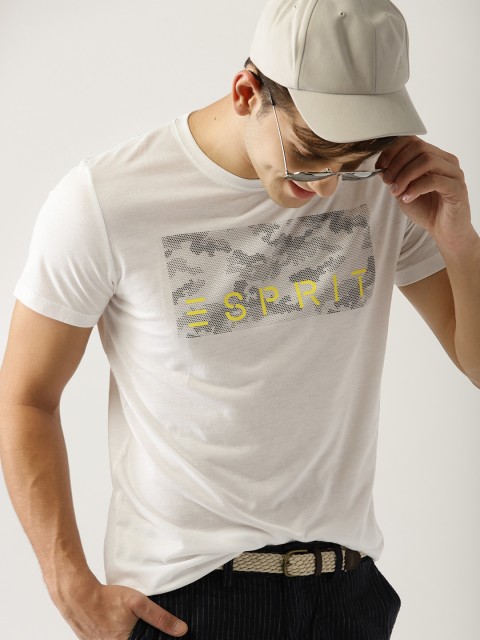 

ESPRIT Men White Printed Round Neck T-shirt