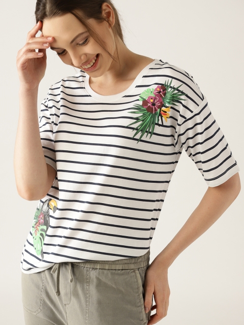 

ESPRIT Women White Striped Round Neck T-shirt