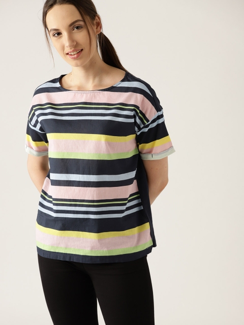 

ESPRIT Women Navy Blue Striped Top