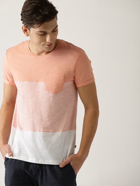 

ESPRIT Men Peach-Coloured Colourblocked Round Neck T-shirt