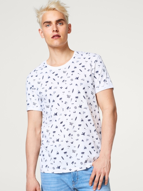 

ESPRIT Men White Printed Round Neck T-shirt