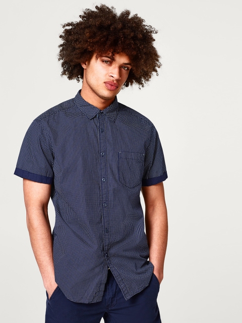 

ESPRIT Men Navy & White Slim Fit Printed Casual Shirt, Navy blue